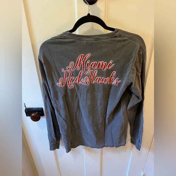 Miami University Ohio Redhawks Gray  Long Sleeve embroidered Tee Size Small - Picture 1 of 6